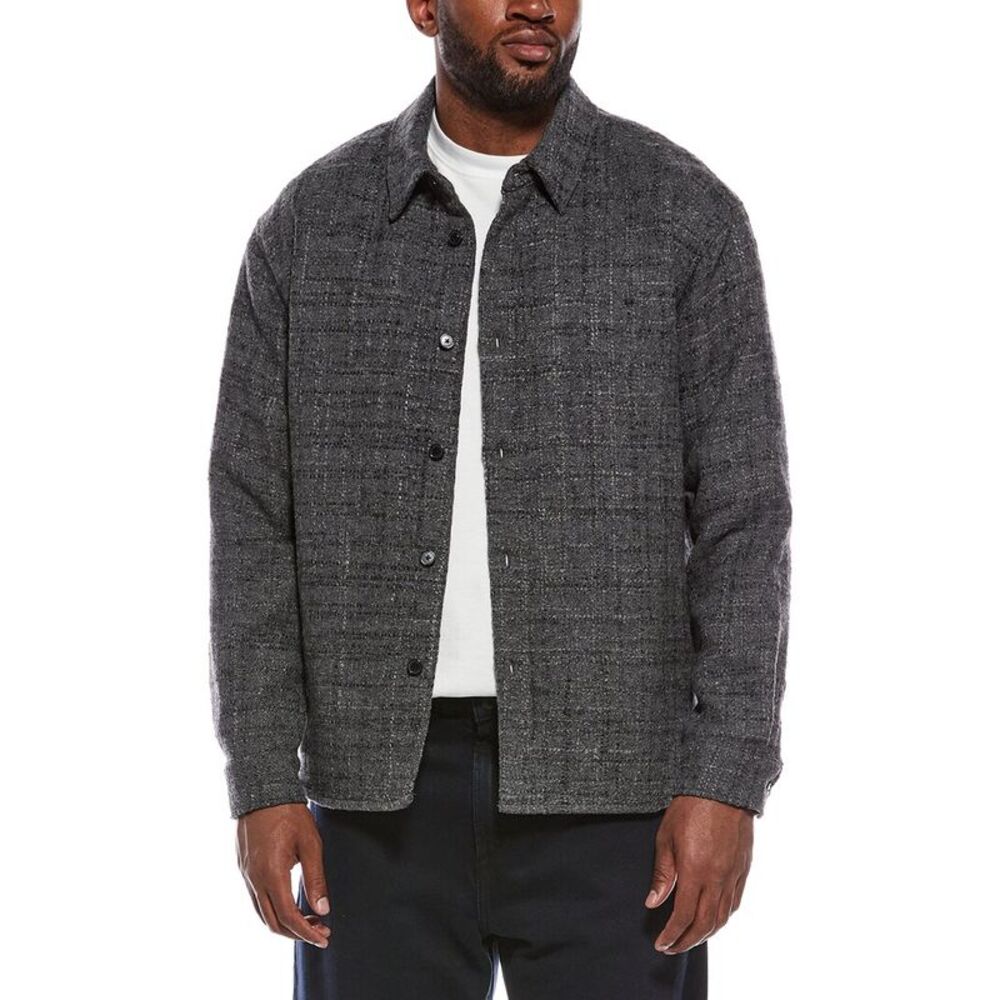 Frame Denim Mens  Tweed Wool-Blend Overshirt, Gray